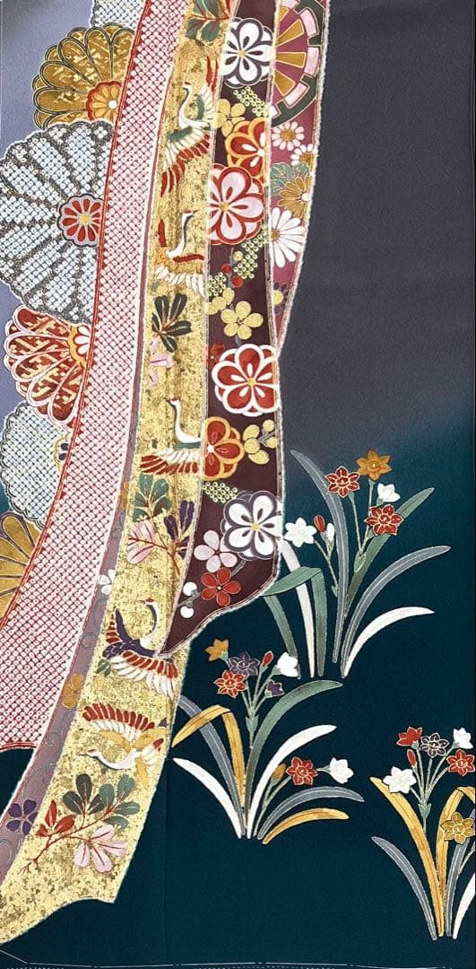 振り袖　フルセット　長襦袢付　金彩加工　しつけ付　振り柄有　重ね襟付き653