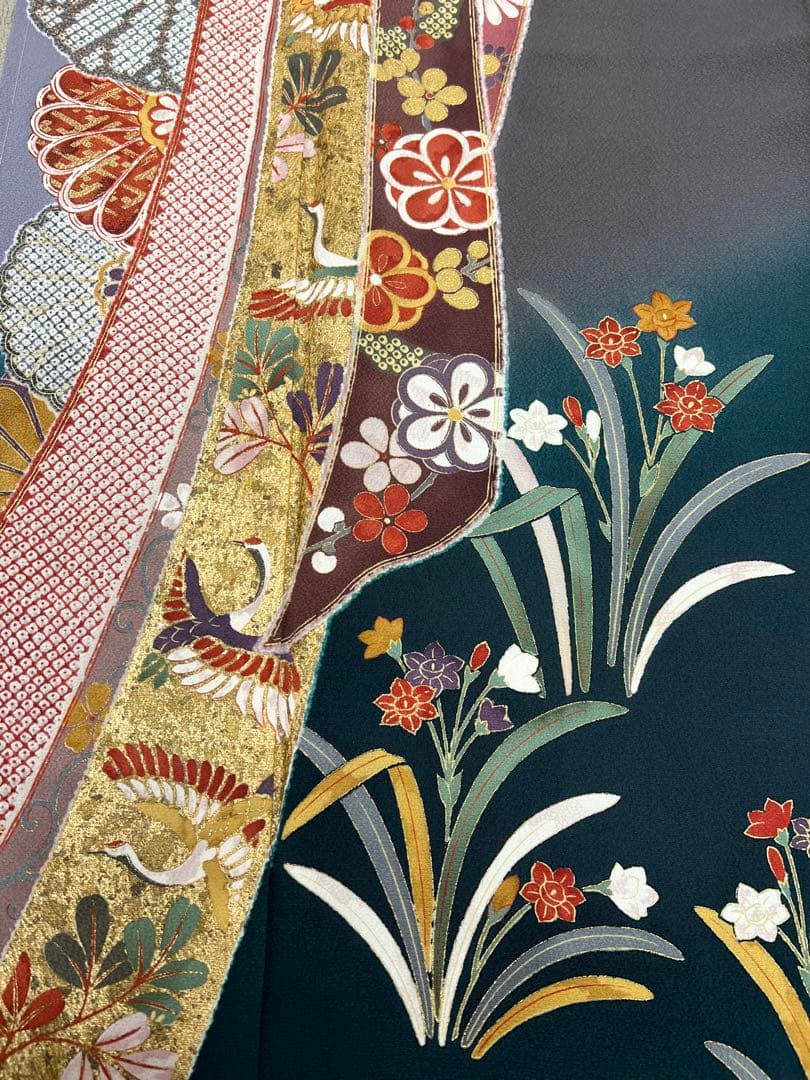 振り袖　フルセット　長襦袢付　金彩加工　しつけ付　振り柄有　重ね襟付き653