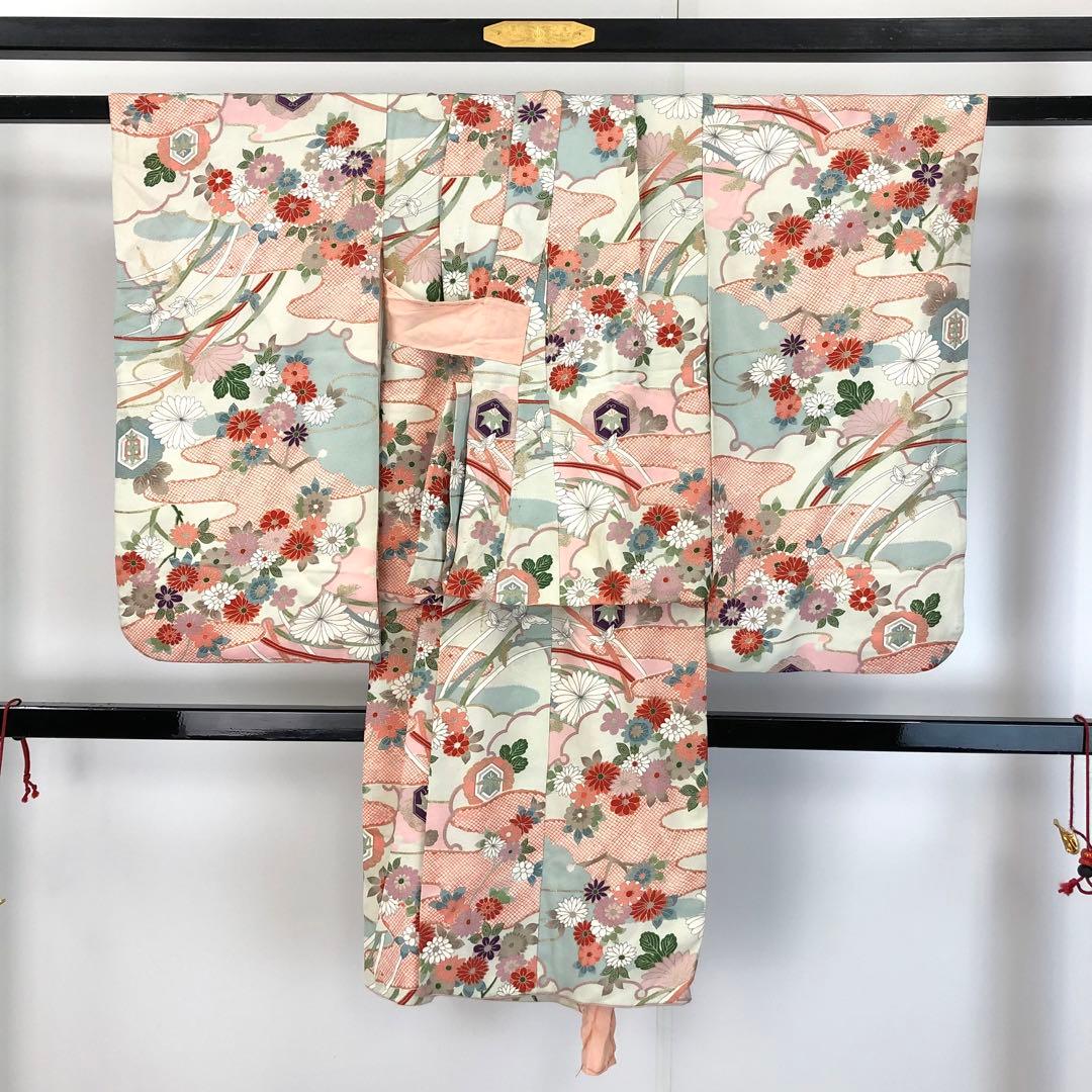 子供着物 アンティーク 七五三 3歳 花柄模様 CK-7367