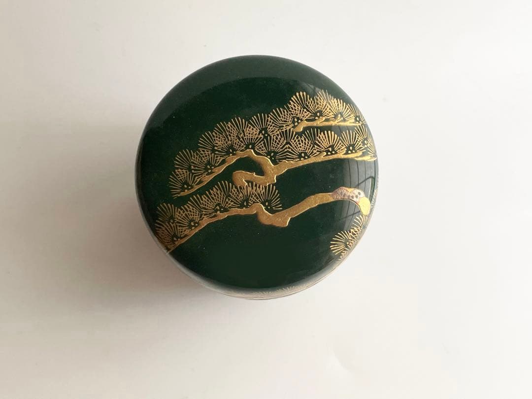 茶道具　平安　漆翁斎　青漆　松蒔絵　中棗　紫野　細合喝堂書付　共箱