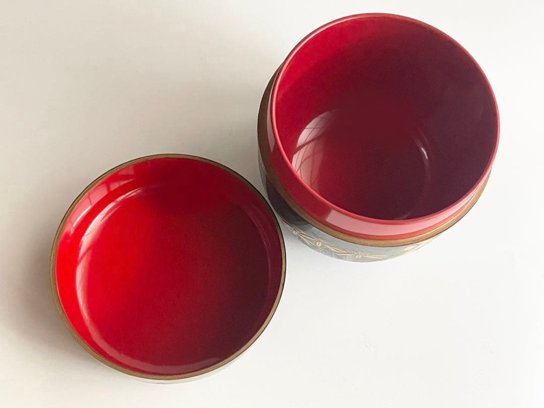 茶道具　平安　漆翁斎　青漆　松蒔絵　中棗　紫野　細合喝堂書付　共箱