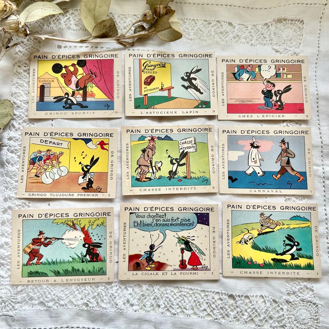 フランス ヴィンテージ広告カード 28枚セット　黒うさぎの冒険