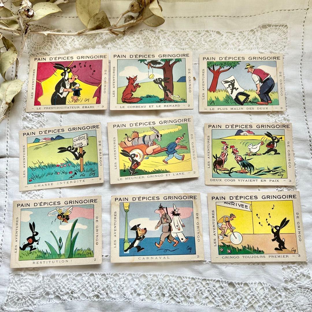 フランス ヴィンテージ広告カード 28枚セット　黒うさぎの冒険