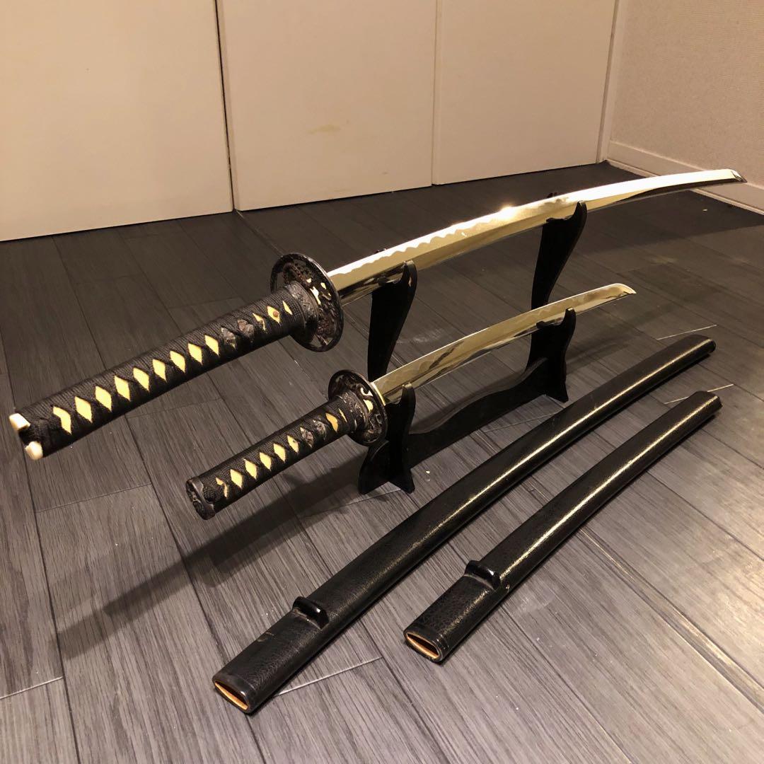 高級模造刀　居合刀　 2本セット　美術刀剣　太刀　脇差　大小セット　黒拵え