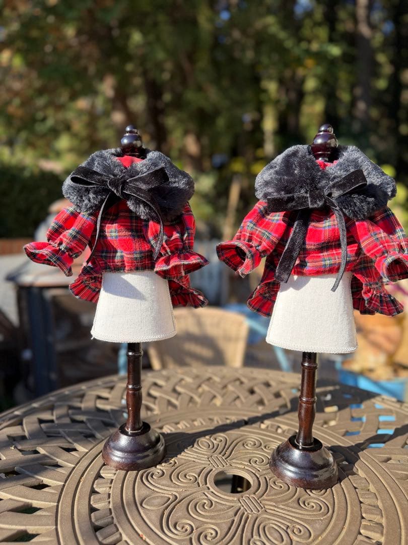 ワンピース　チェック　フリル　ファーリボン　かわいい　撮影会　犬服