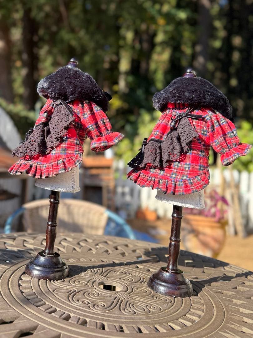 ワンピース　チェック　フリル　ファーリボン　かわいい　撮影会　犬服