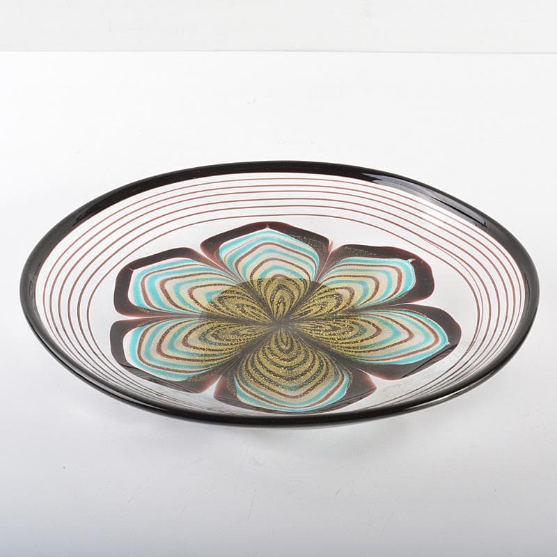 ガラス工芸　岩田久利作　華文　皿　共箱　V　R7043