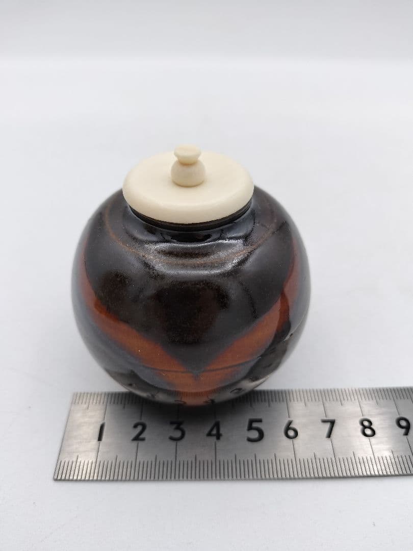 c363 【新品・未使用】茶入 大名物 漢作唐物 福原茄子 龍喜窯 木箱 茶道具