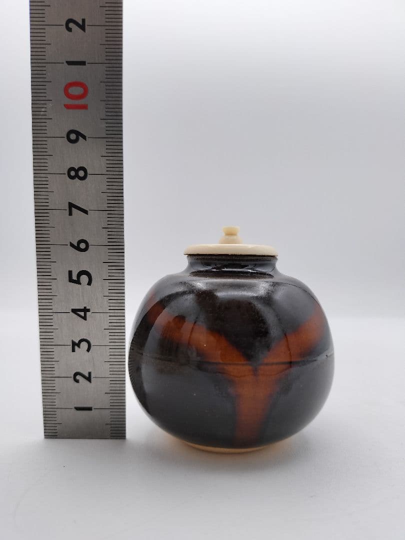 c363 【新品・未使用】茶入 大名物 漢作唐物 福原茄子 龍喜窯 木箱 茶道具