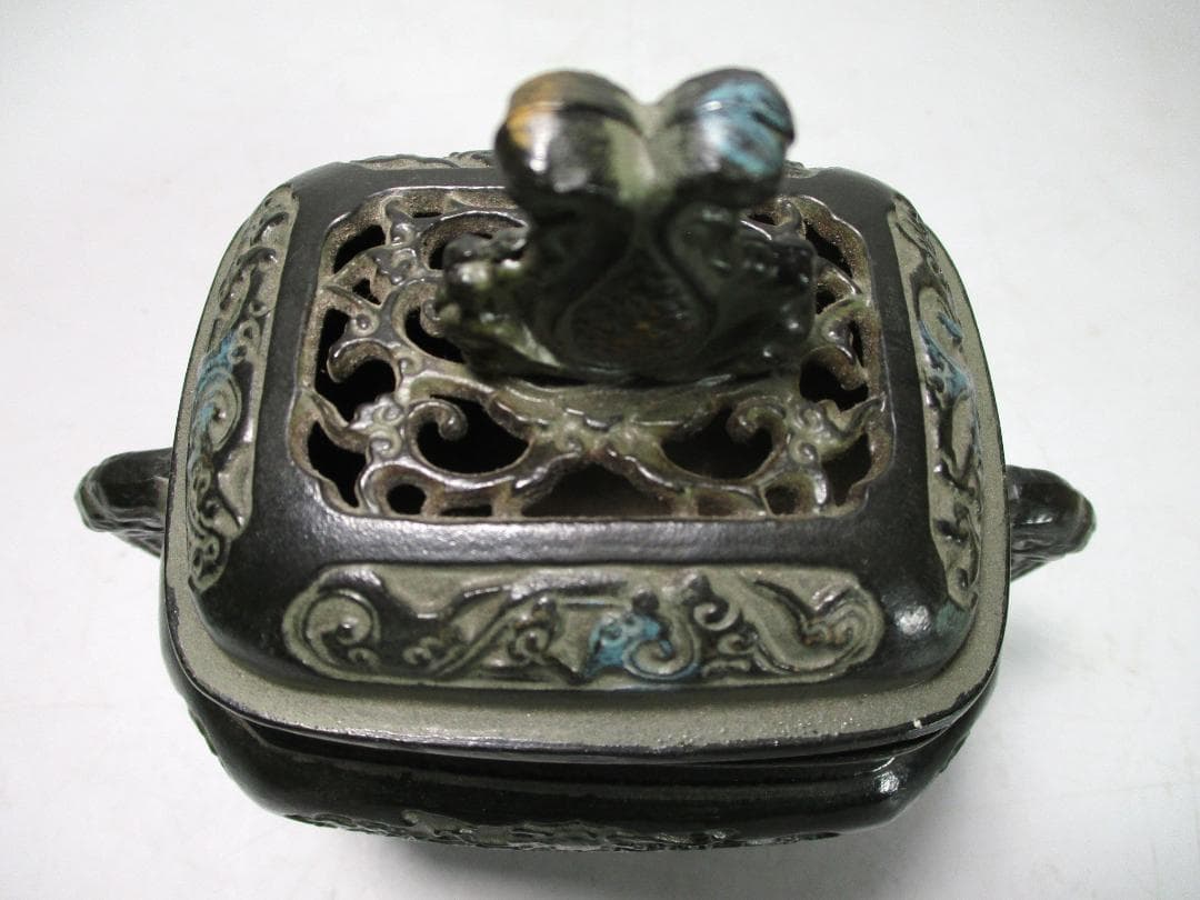 白銅 香炉 計２点 獅子型 正晴 作 ４足耳付 香道具 中国美術