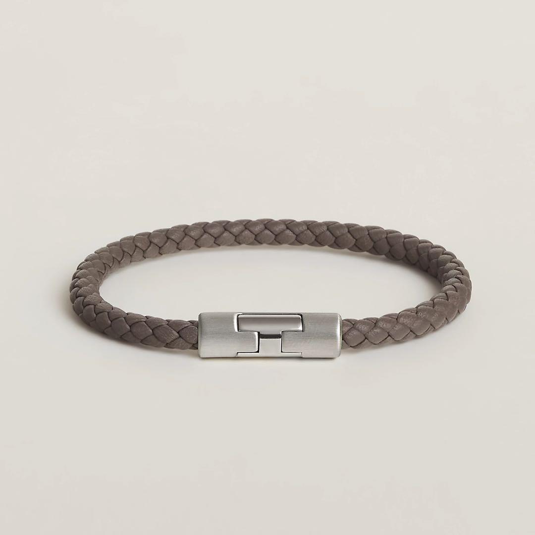 レザーブレスレット 《パズルH》　グリ・エタン