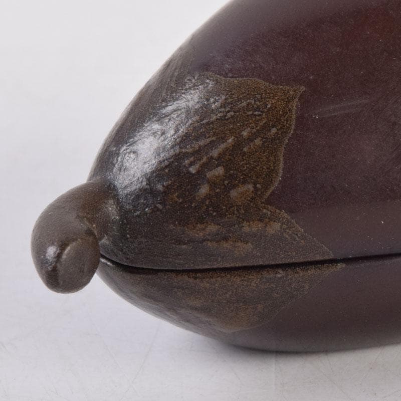 茶道具　漆塗　内銀溜　茄子形　香合　時代箱　V　8547