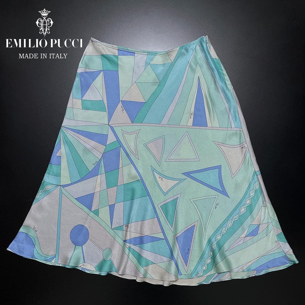 イタリア製 エミリオプッチ シルク100％ プッチ柄 フレアスカート 38