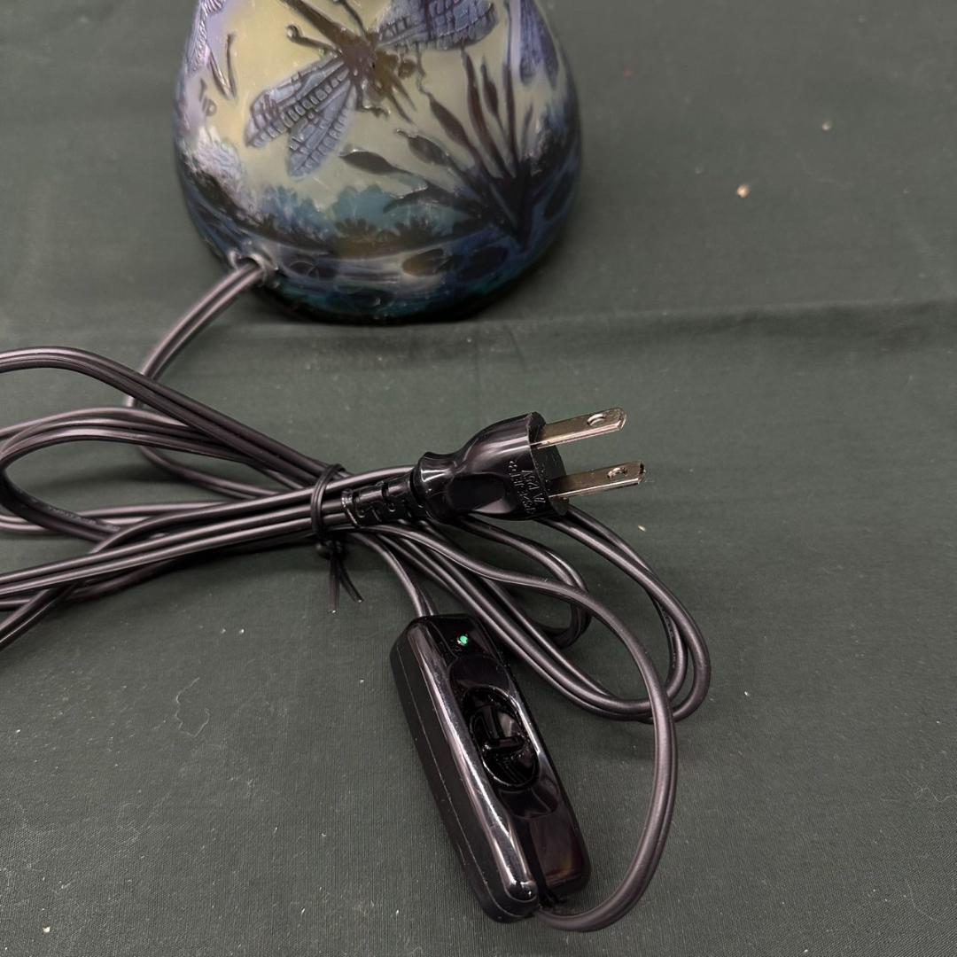 エミールガレ 2灯　蜻蛉文　台座真鍮　カメオ彫り　被せガラス　高さ25cm