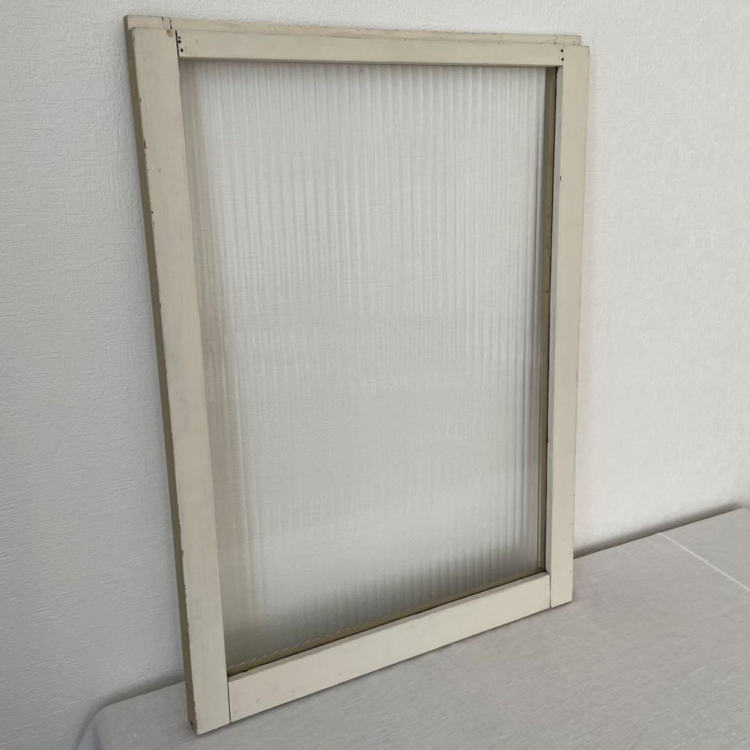 波板ガラス 窓枠 木製 建具 モールガラス 滑車付 2色 古道具 レトロ