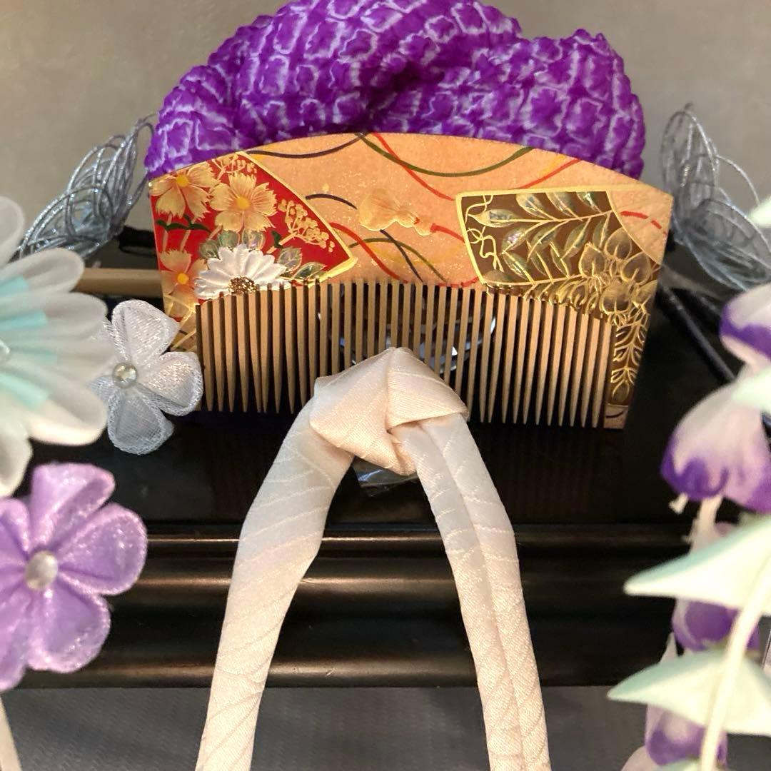 美しアンティーク　藤下がり　花簪　櫛平打ち簪　Uピン水引簪　選べる鹿の子ちんころ