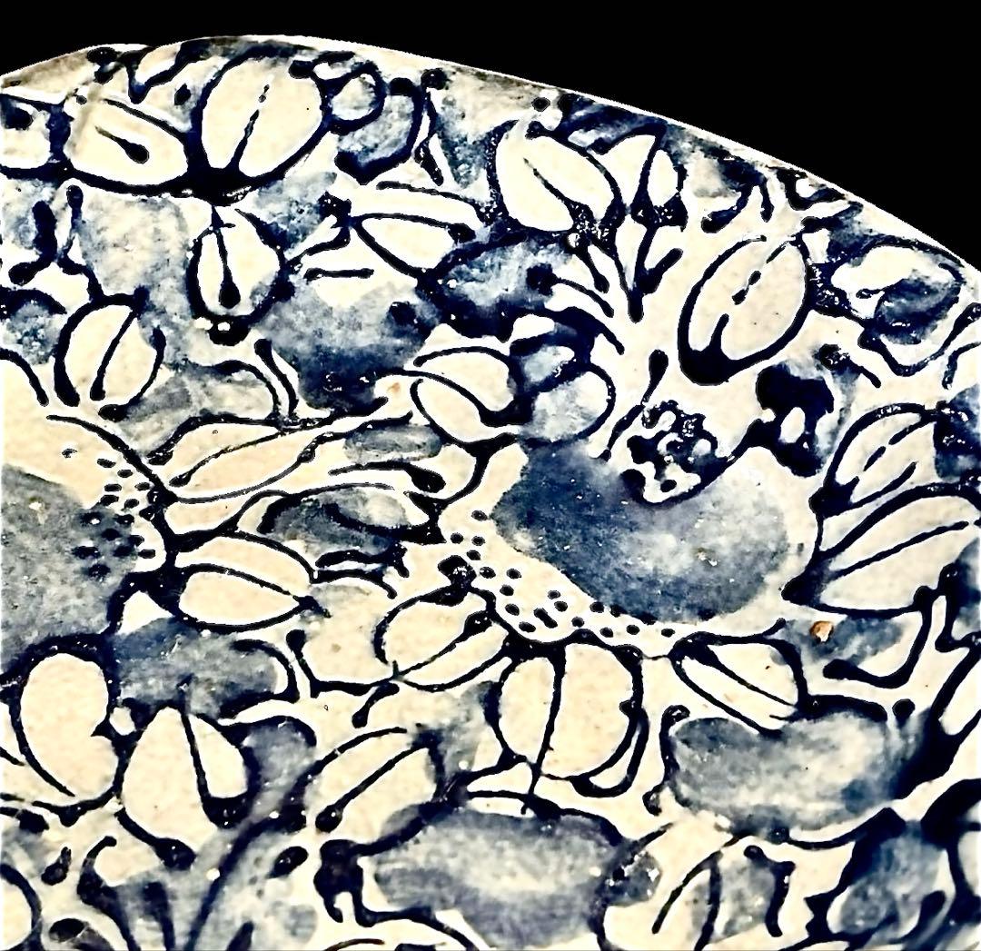 【珍品】古伊万里 染付 線描 三足 桃形 銘々皿 十客 木箱（YR）