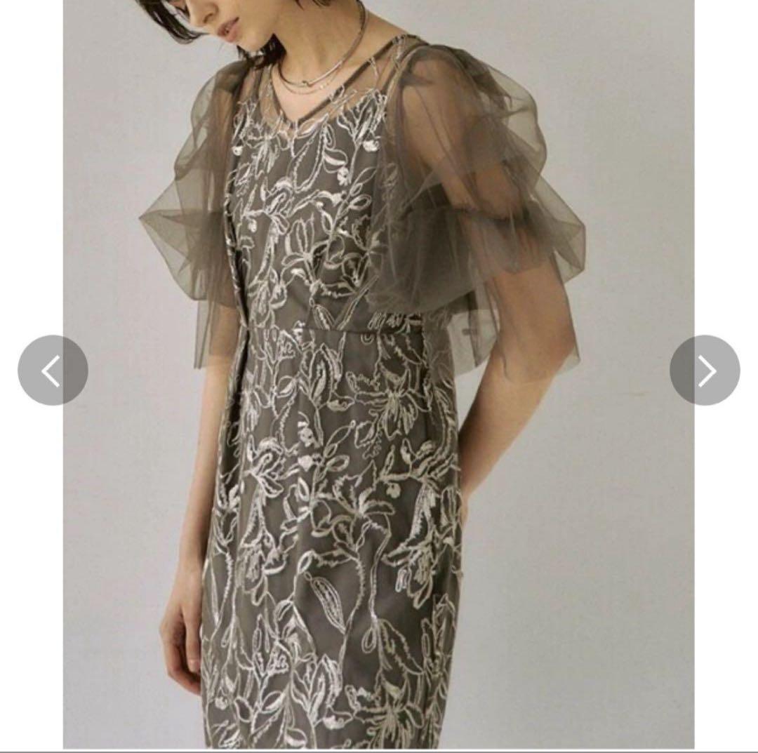 リルアー　Fluffy sleeve pencil dress チャコールM