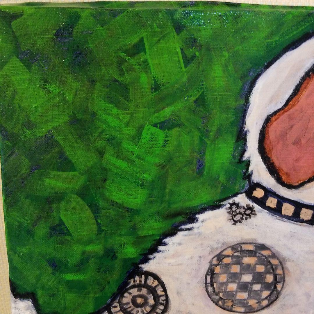 油絵　専用　ジャンプをする犬