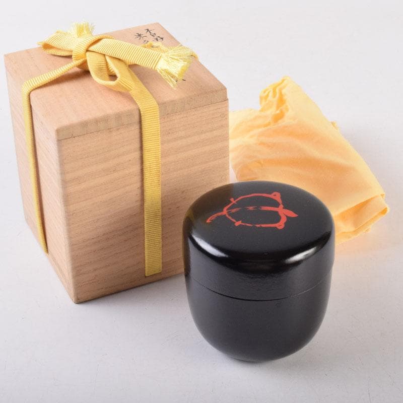 茶道具　黒塗　朱亀蒔絵　不白好　棗　時代箱　V　8509