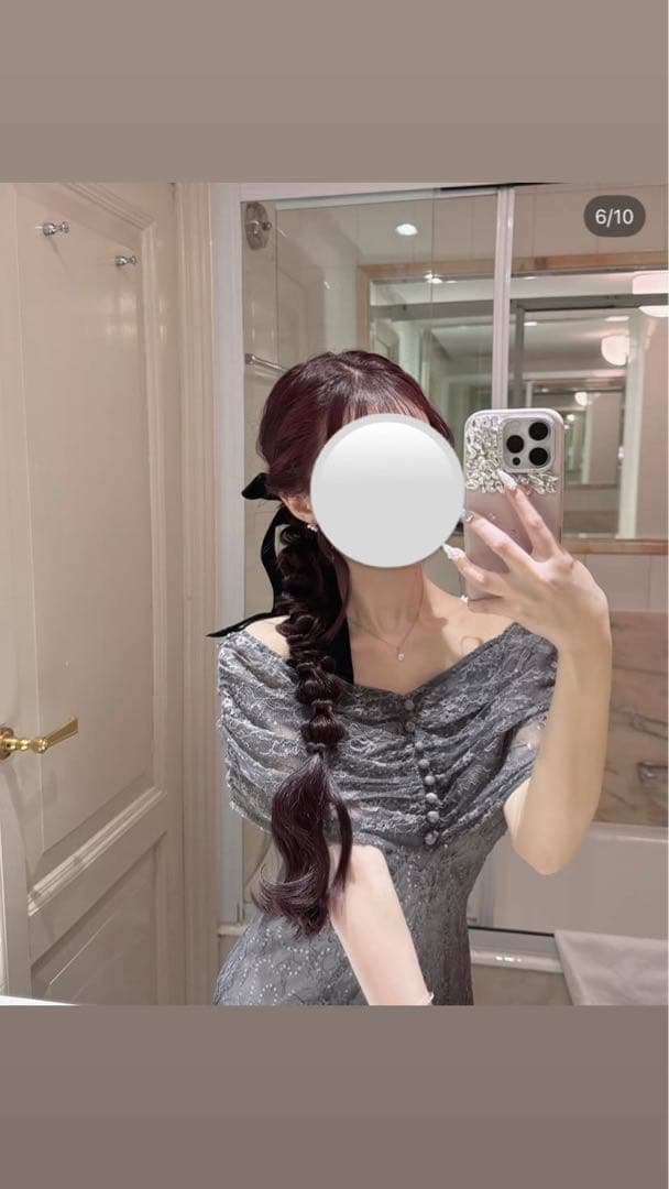 Leja グレー レース オフショルダードレス