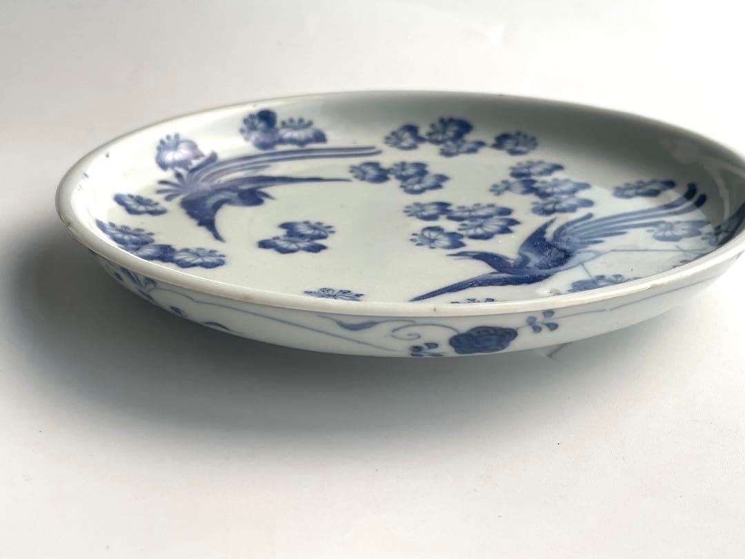 骨董　アンティーク　藍柿右衛門　桐鳳凰文様　六寸皿　丸皿　中皿　古伊万里　藍九谷