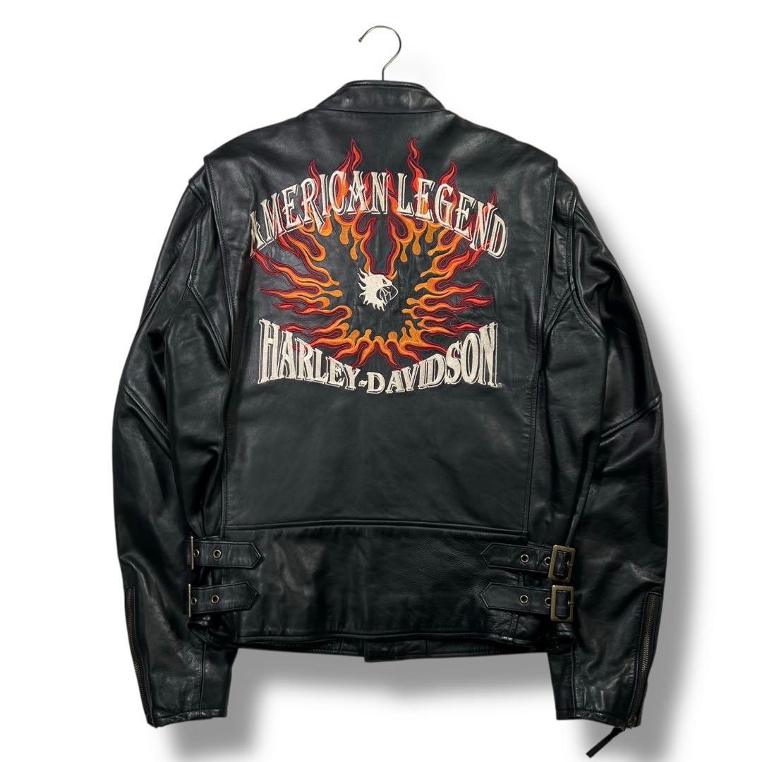 極美品 ハーレーダビッドソン レザージャケット XL ファイヤーパターン 刺繍