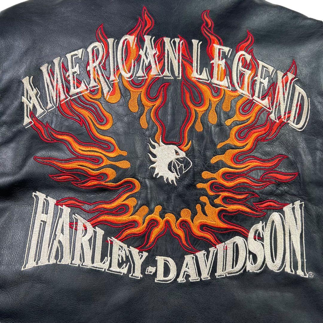 極美品 ハーレーダビッドソン レザージャケット XL ファイヤーパターン 刺繍