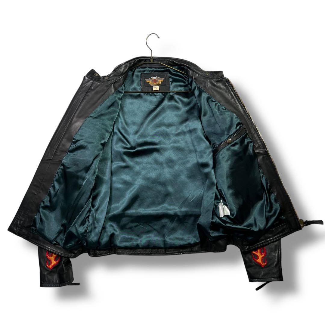 極美品 ハーレーダビッドソン レザージャケット XL ファイヤーパターン 刺繍
