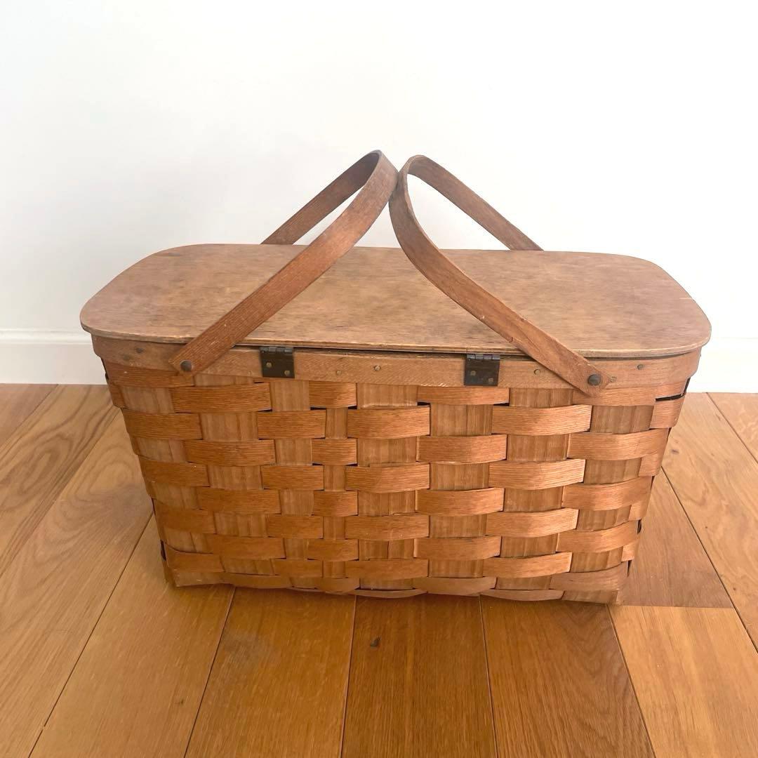 アンティーク 大きな ピクニックバスケット シェーカー ハンドメイド