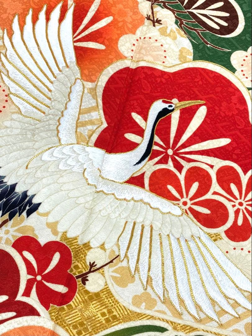 振袖 豪華 刺繍 金駒 鶴 紋意匠 身丈170cm 撥水加工済