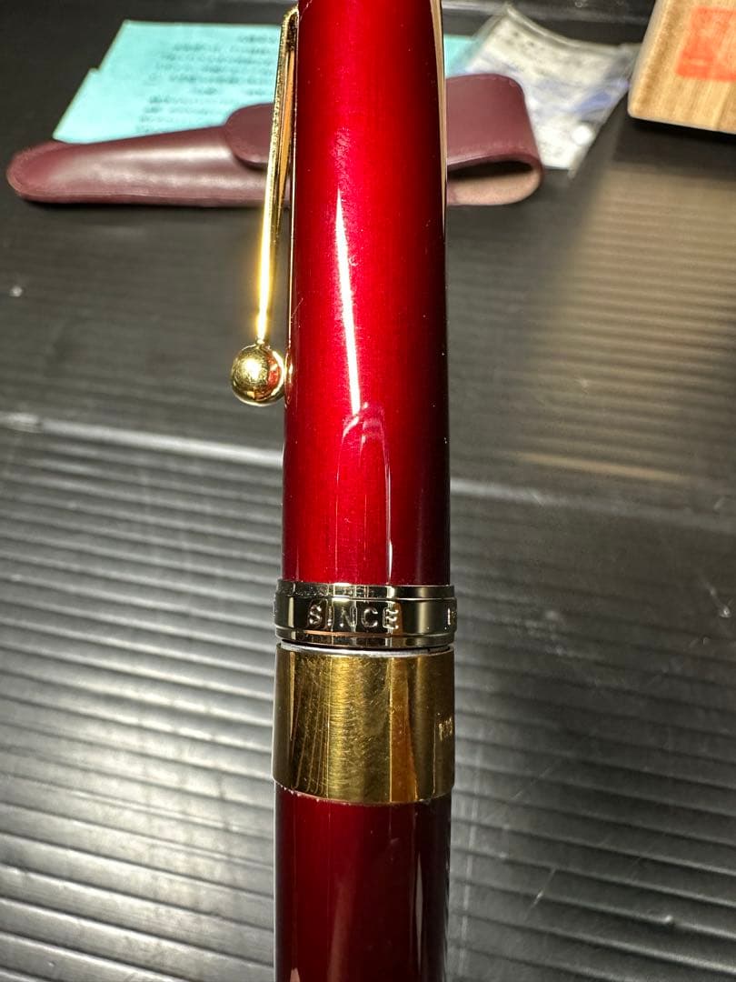 美品 大橋堂 OHASIDO 万年筆 14Kペン先／K18リング／朱漆軸