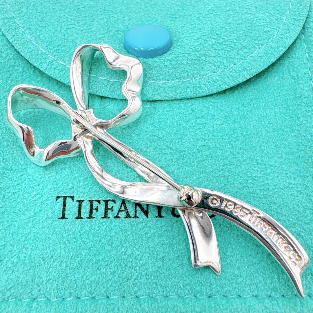 極美品 オールドティファニー リボン ブローチ シルバー925
