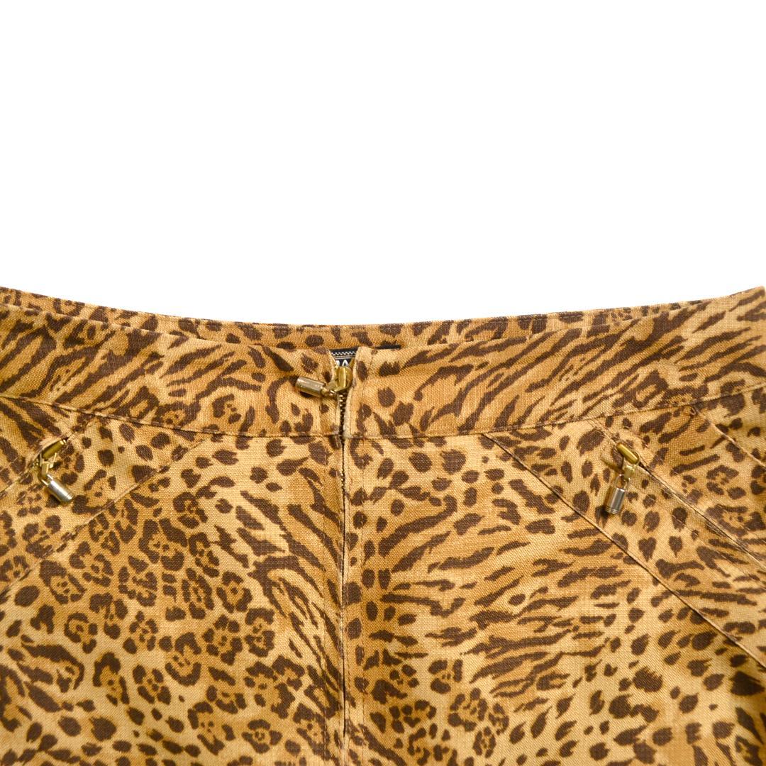 VERSACEヴェルサーチ イタリア製シルク100%レオパード柄膝上丈スカートM