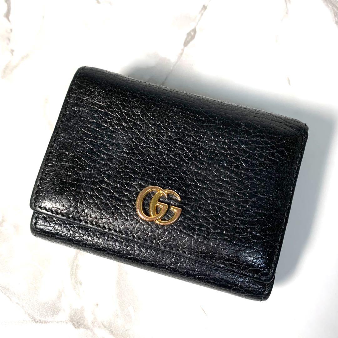 美品✨グッチ 三つ折り財布 ウォレット GGマーモント レザー ブラック