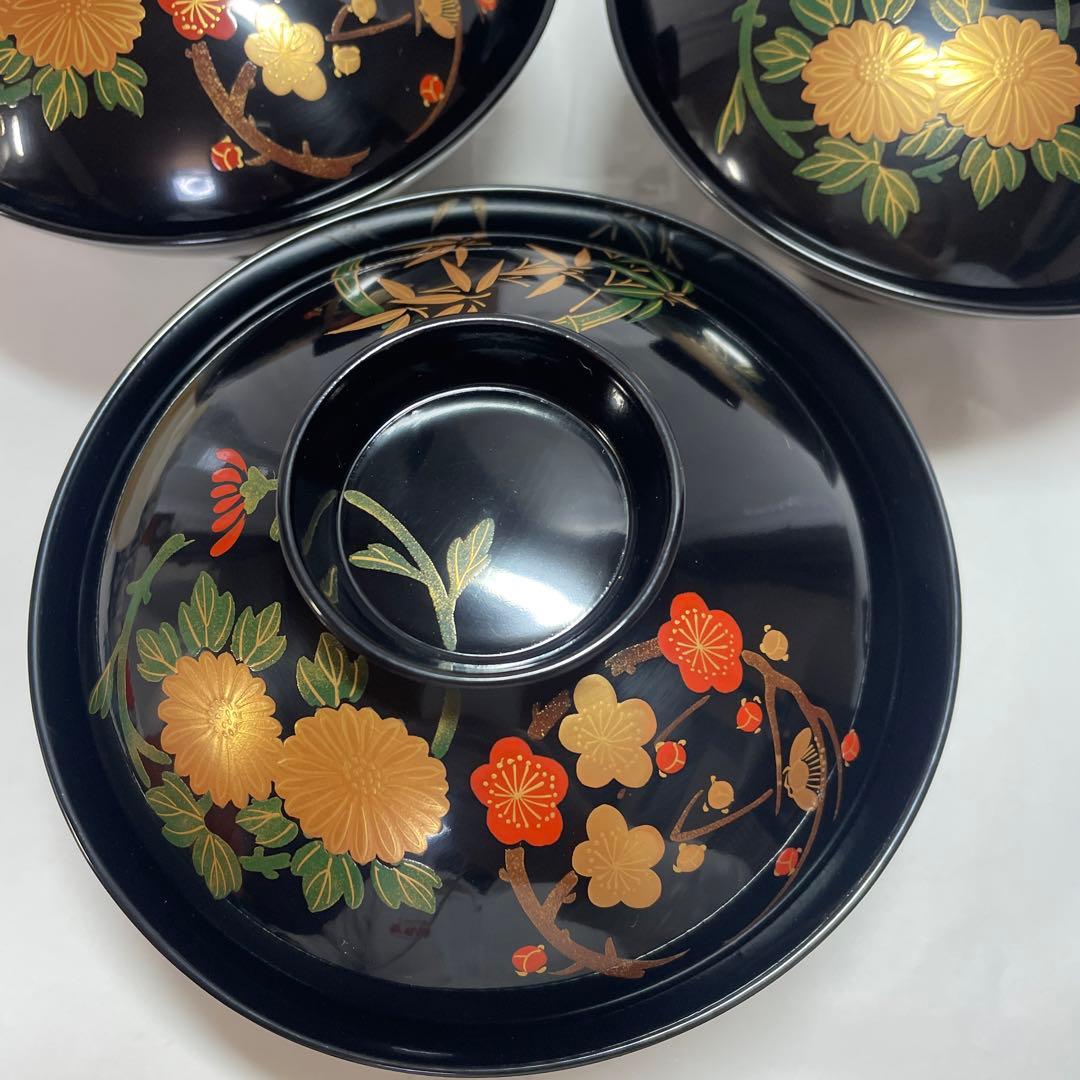 輪島塗　昭和レトロ　金彩　吸物椀　5客　松竹梅　縁起物　特上品　特別製布着