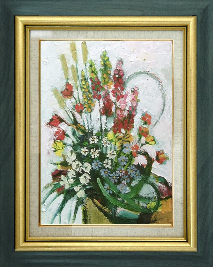 油絵 菅家令子 絵 絵画 インテリア 額付(白) uF6-111202 花