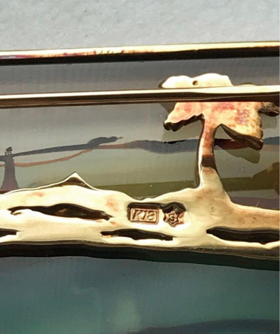 【専用ゆずまる様】✨絵画ブローチ✨砂漠✨縞瑪瑙✨ラクダ六芒星　k18金ゴールド