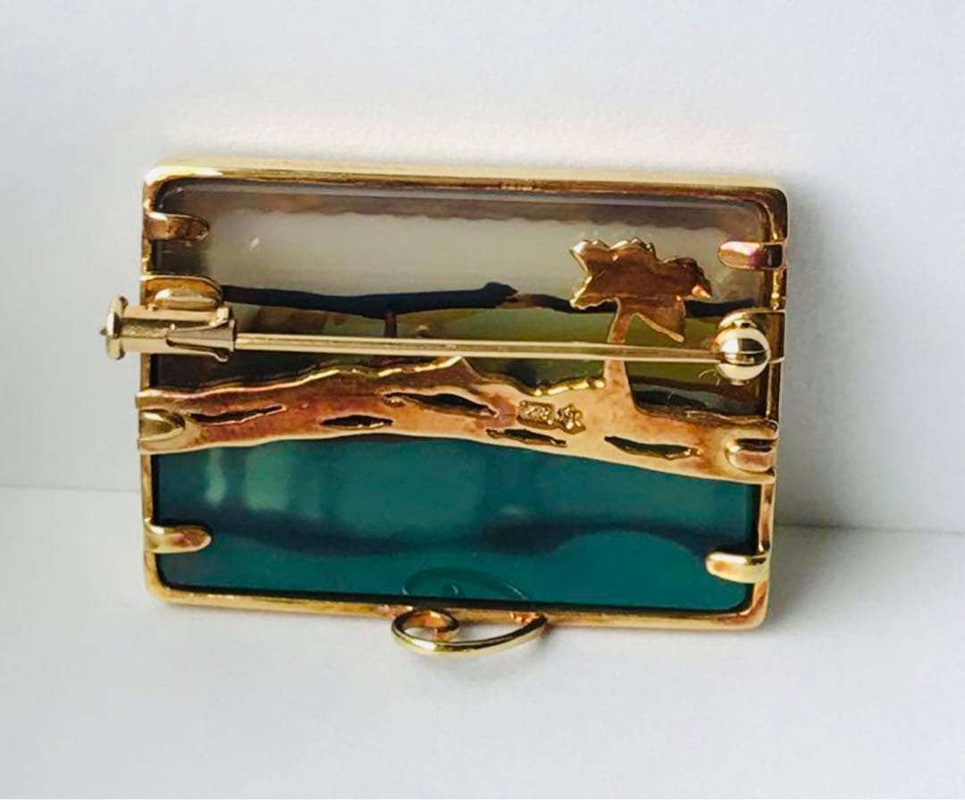 【専用ゆずまる様】✨絵画ブローチ✨砂漠✨縞瑪瑙✨ラクダ六芒星　k18金ゴールド