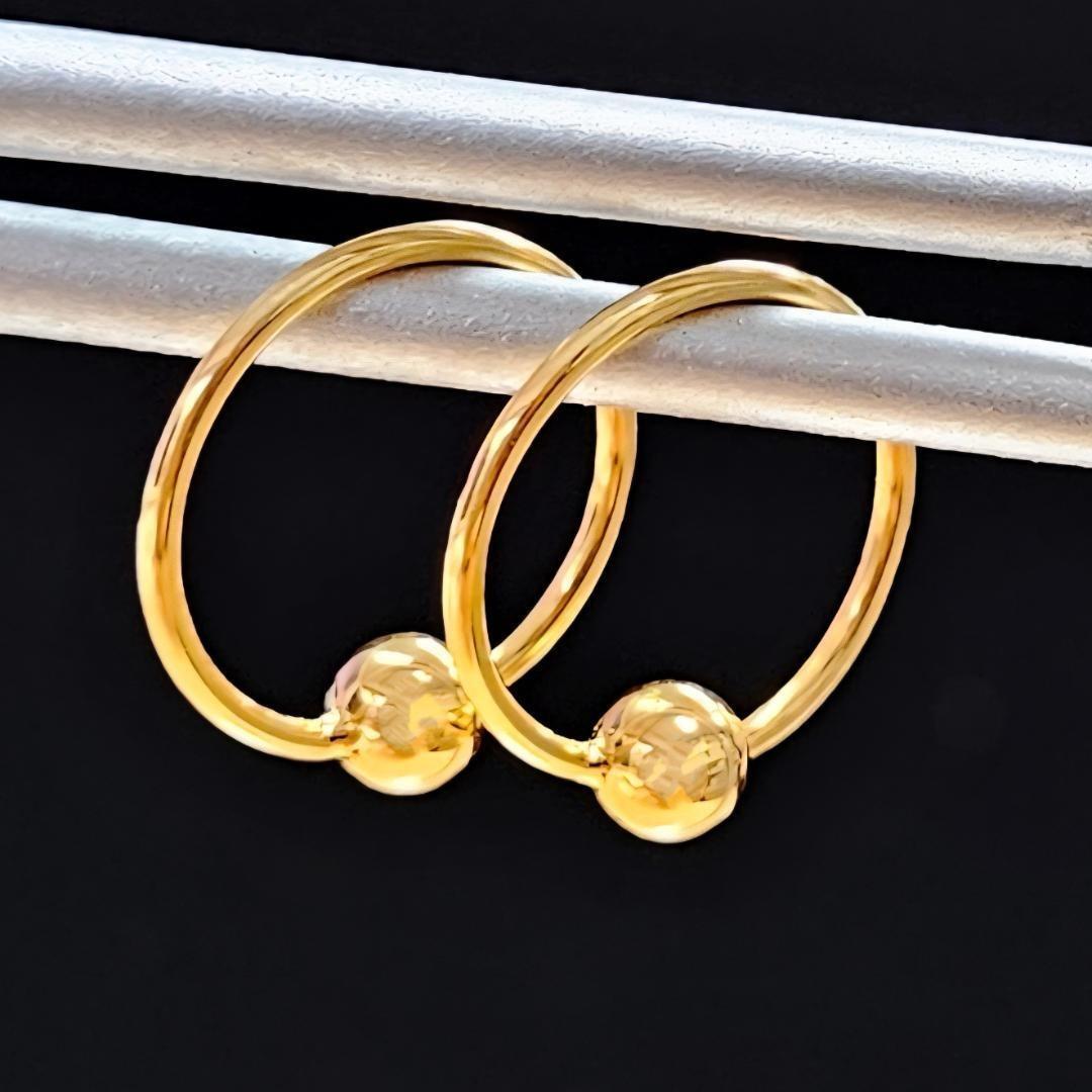 シンプル可愛い！18金 K18 YG イエローゴールド ボール フープ ピアス