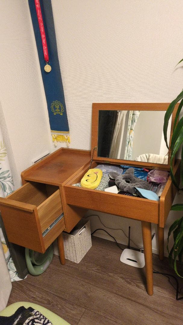 ビンテージ木製ドレッサー ミラー付き 引き出し2つ