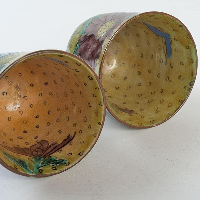 kimi 九谷焼　古九谷角福銘　草花文　ぐい呑　三客まとめて　C　9525