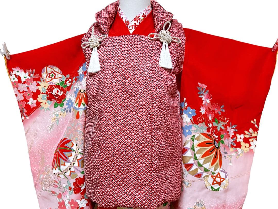 人気の総絞り被布♡七五三　3歳　女の子　フルセット　一式　赤系　正絹