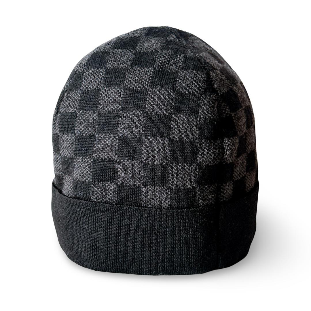 【美品】ルイヴィトン ダミエ柄 LVロゴ ニットキャップ 黒 男女兼用