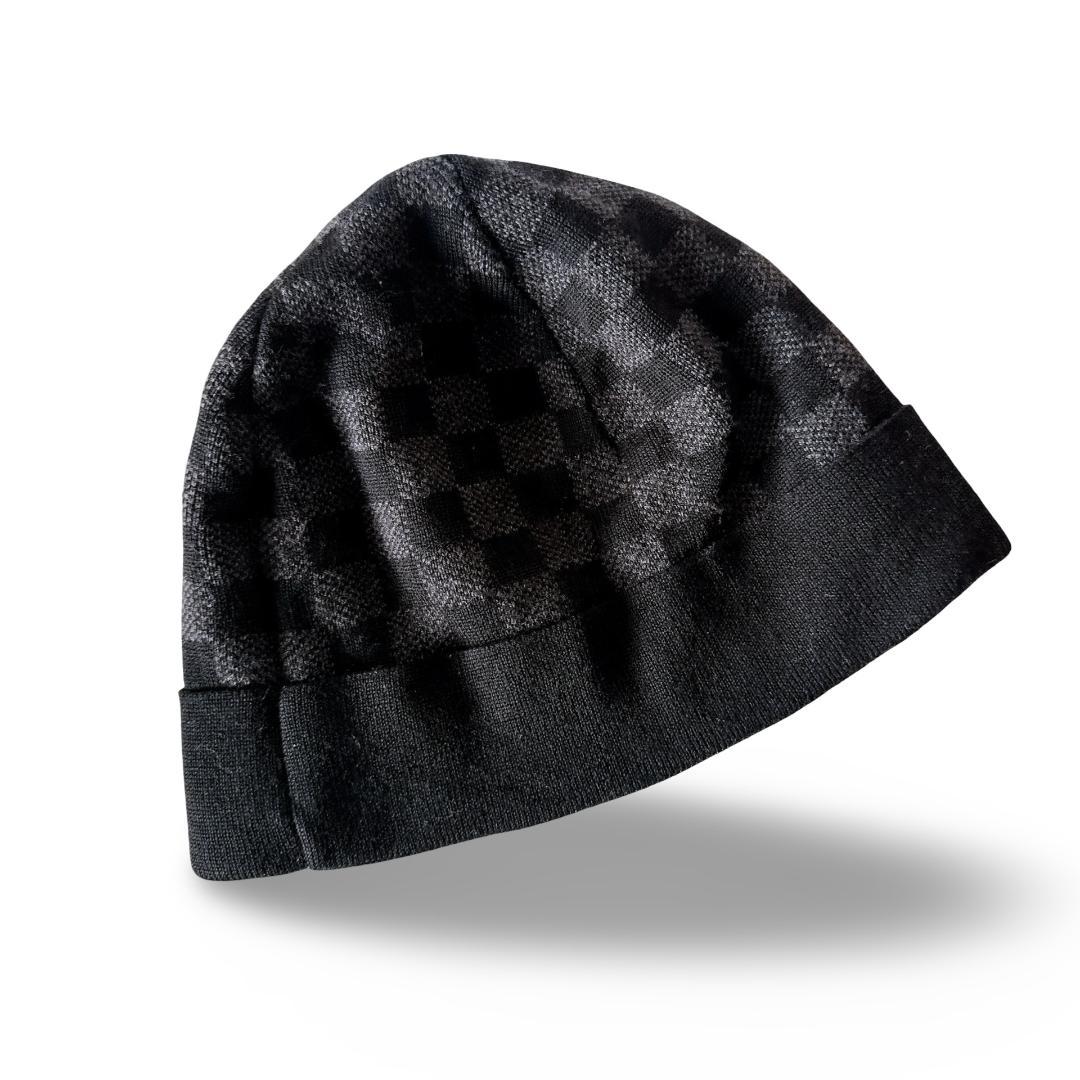 【美品】ルイヴィトン ダミエ柄 LVロゴ ニットキャップ 黒 男女兼用