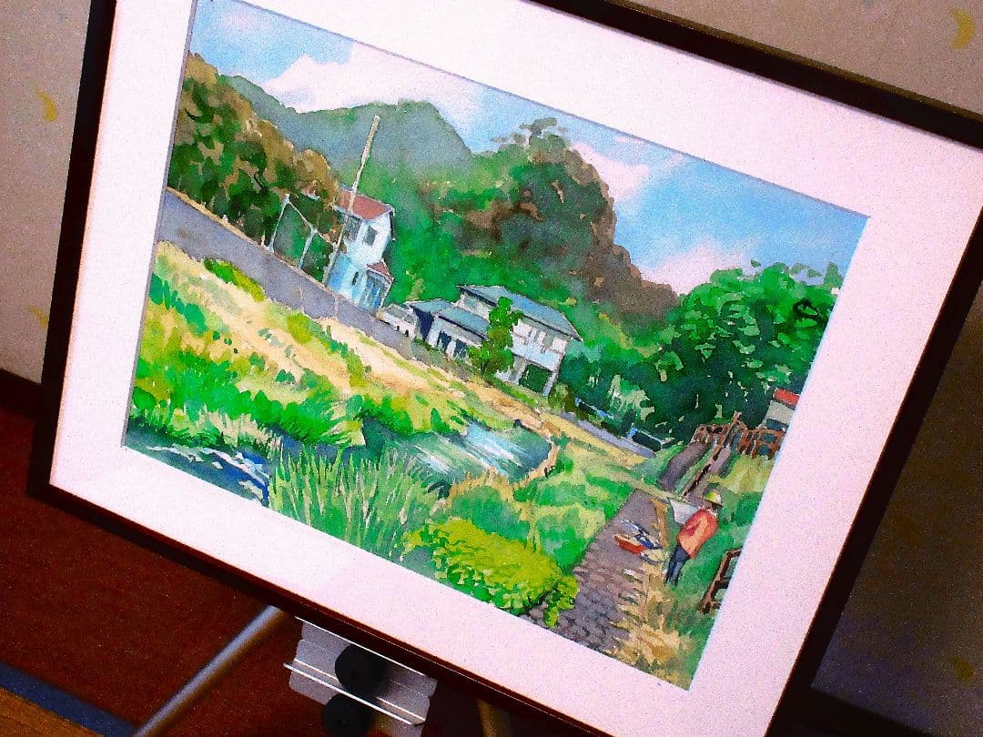 小川でスケッチ(愛川町) 水彩画 額装済み