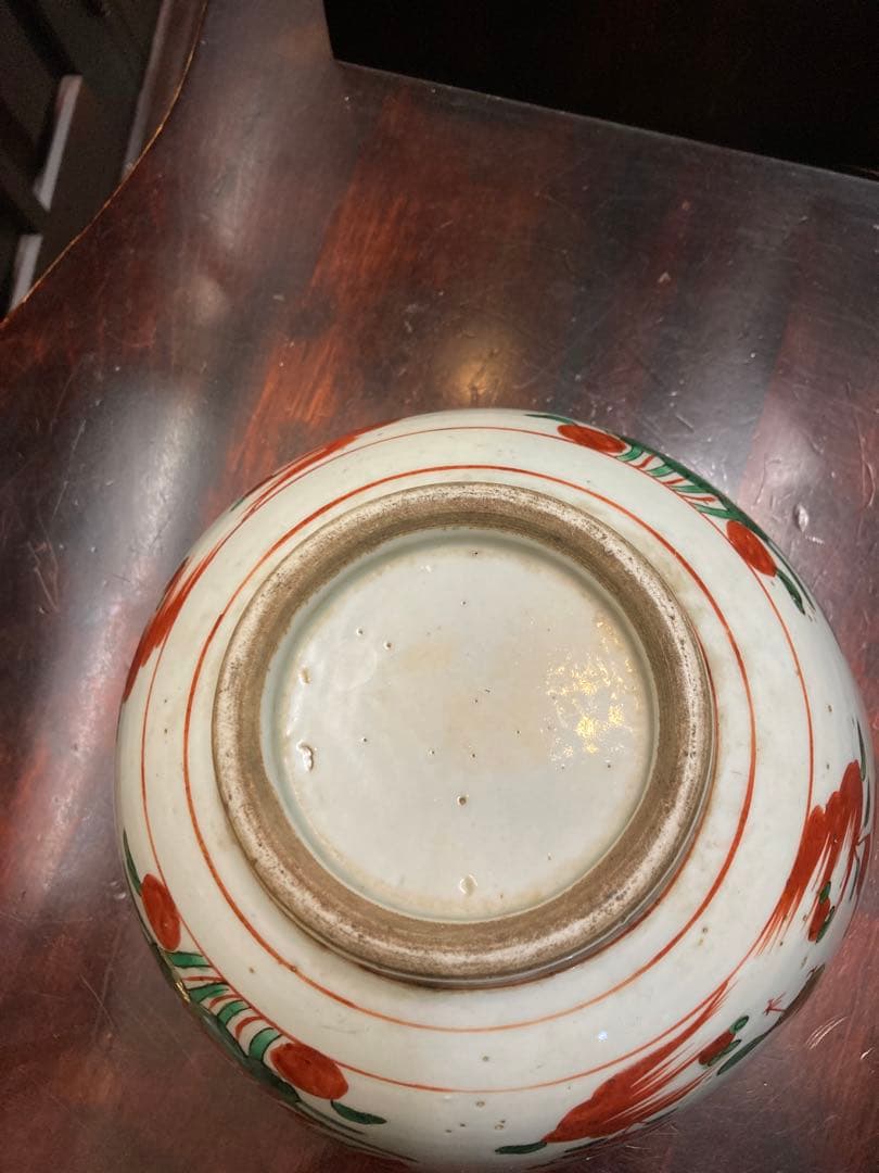 呉須赤絵　魁花鳥文鉢　中国　骨董　明、清時代