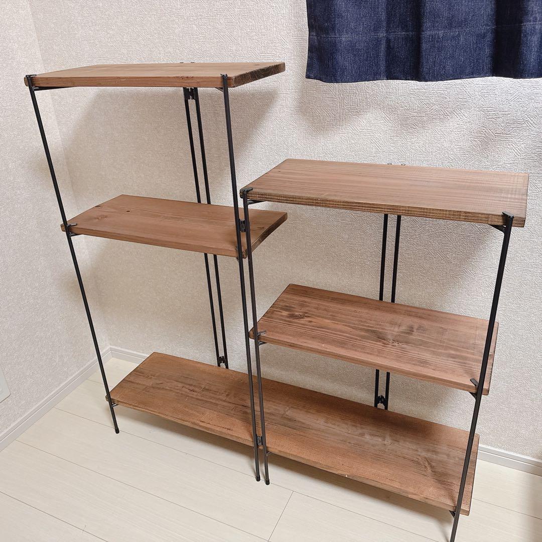 アイアン ウォルナット オシャレ 棚 3段ラック 折りたたみ式
