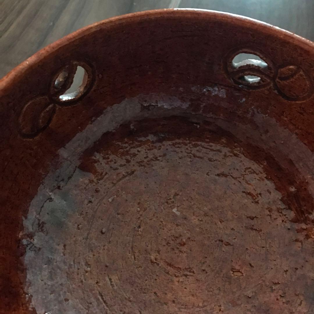 九代大樋長左衛門 飴釉 つぼつぼ透かし菓子鉢