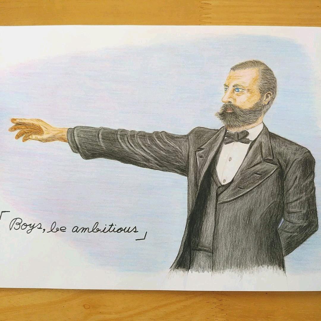 絵画色鉛筆風景画『クラーク博士』原画